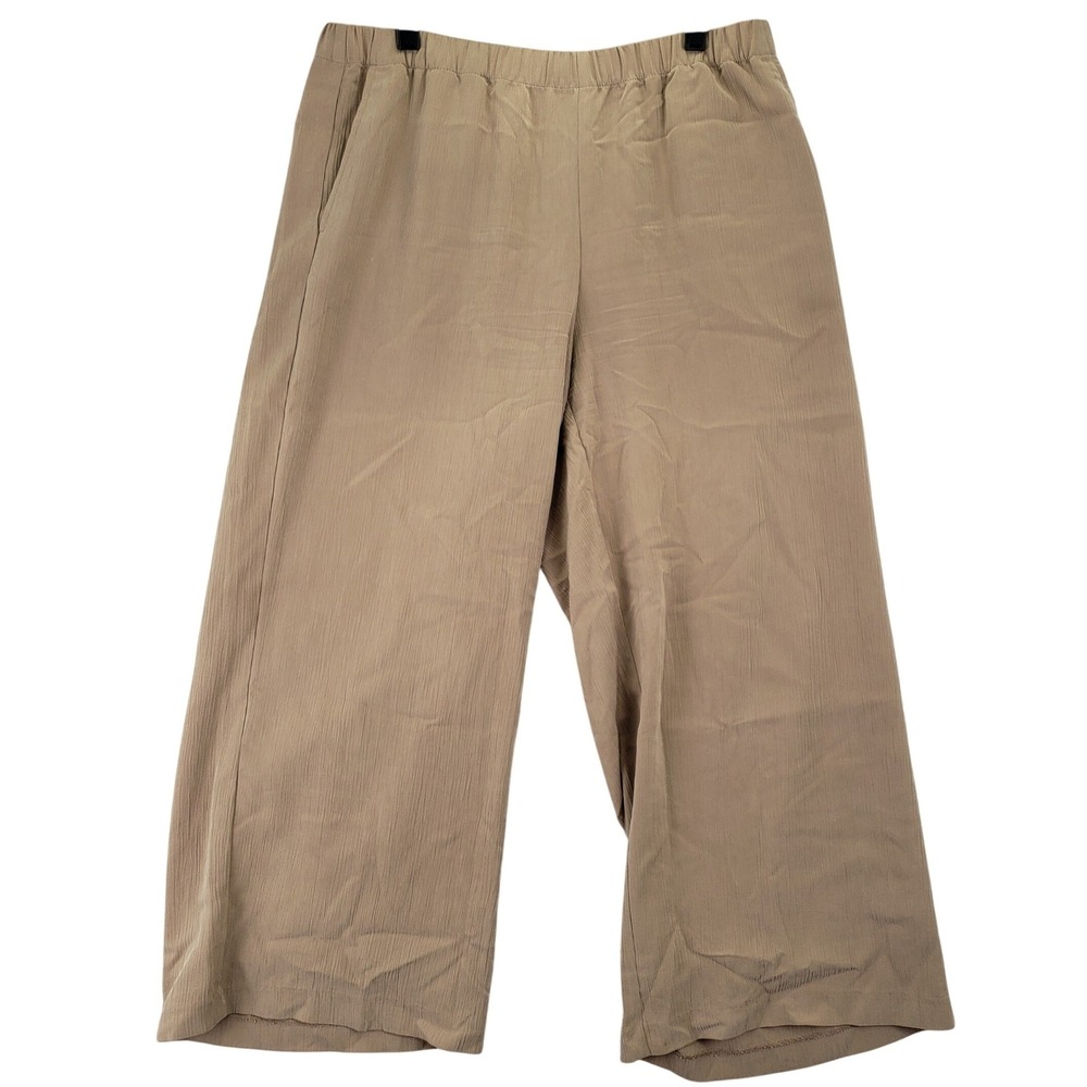 Pure Jill Sand-Washed Wide Leg Cropped Pants Womens M Tan Relaxed Lagenlook
